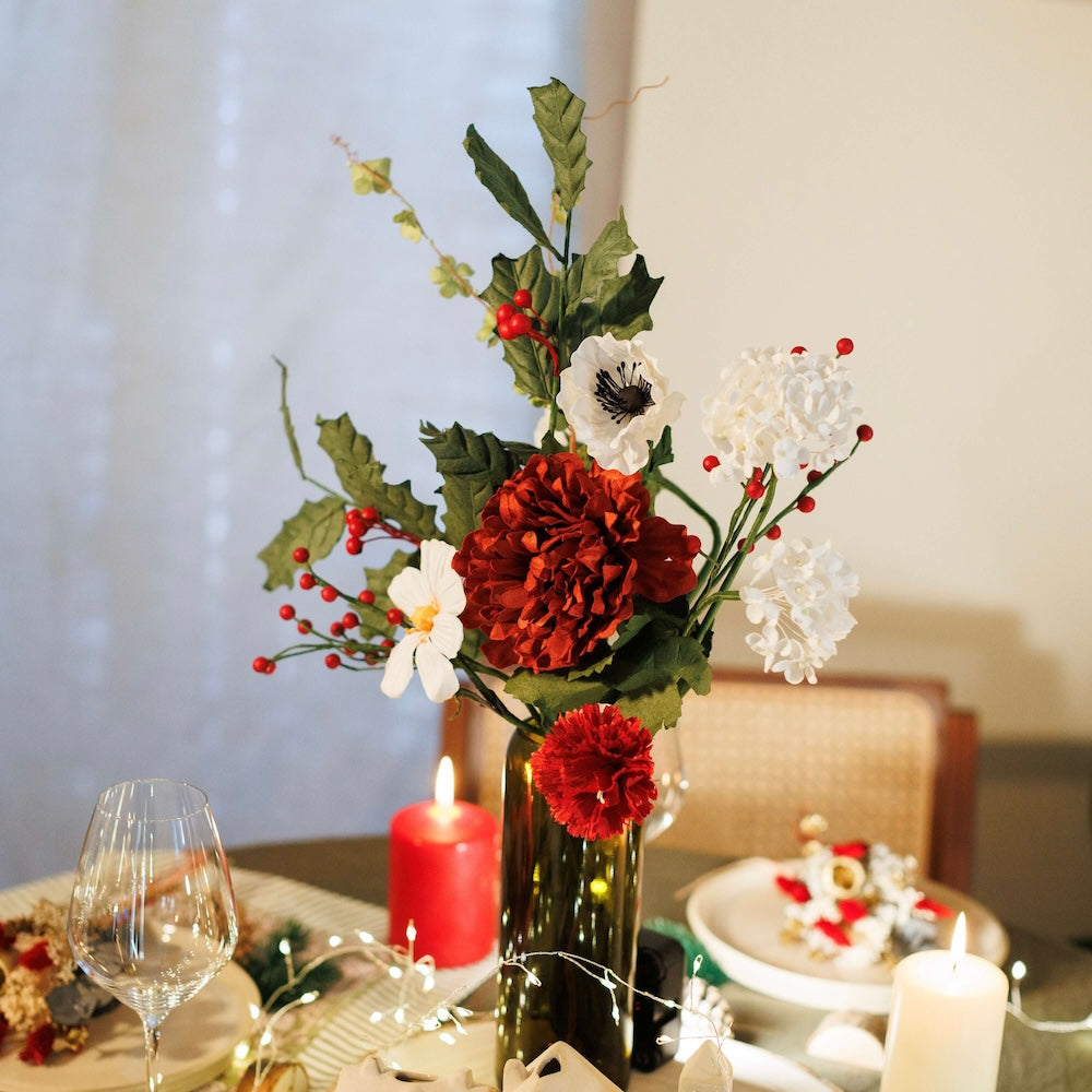 Flowrette Noël Enchanté bouquet fleurs papier rouge