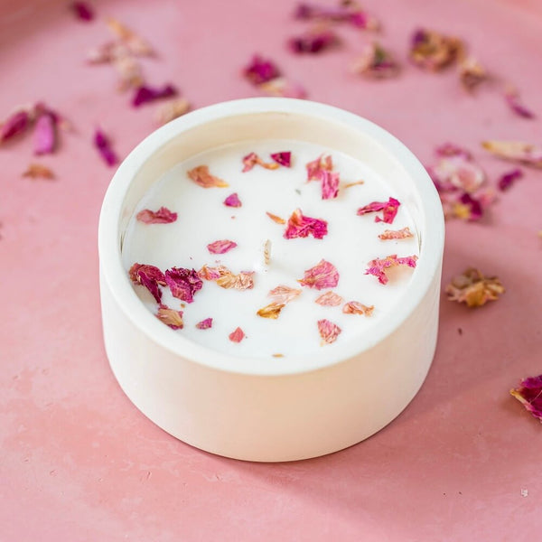 Flowrette Bougies Valentine's Day Candle rose sauvage pétales naturels