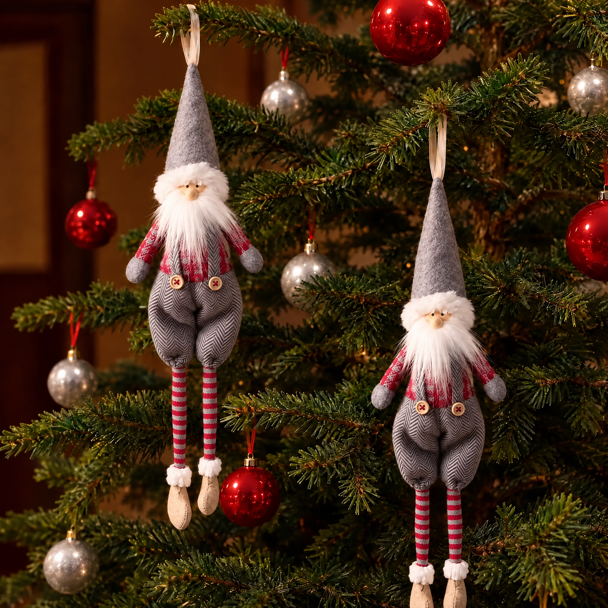 Sia Olaf Set 2 Suspensions Pères Noël Rouge Gris 28 cm