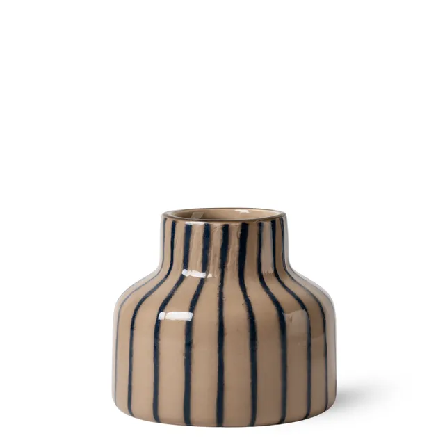 Sia Home Strio 18 cm vase en verre beige lignes bleues