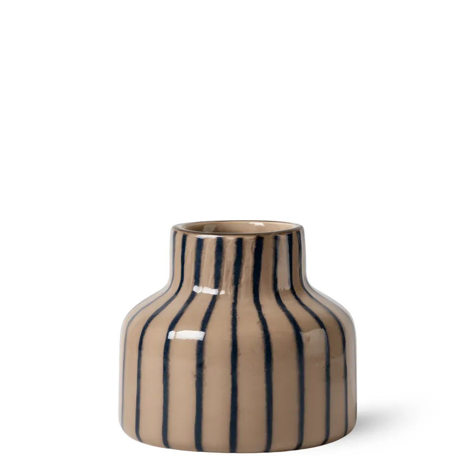 Sia Home Strio 18 cm vase en verre beige lignes bleues