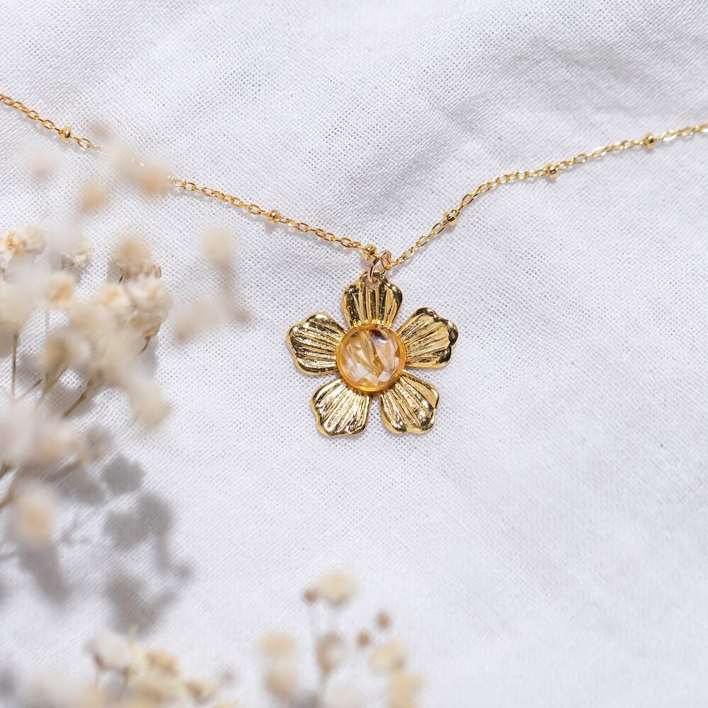 Flowrette Daisy collier fleur séchée doré or fin
