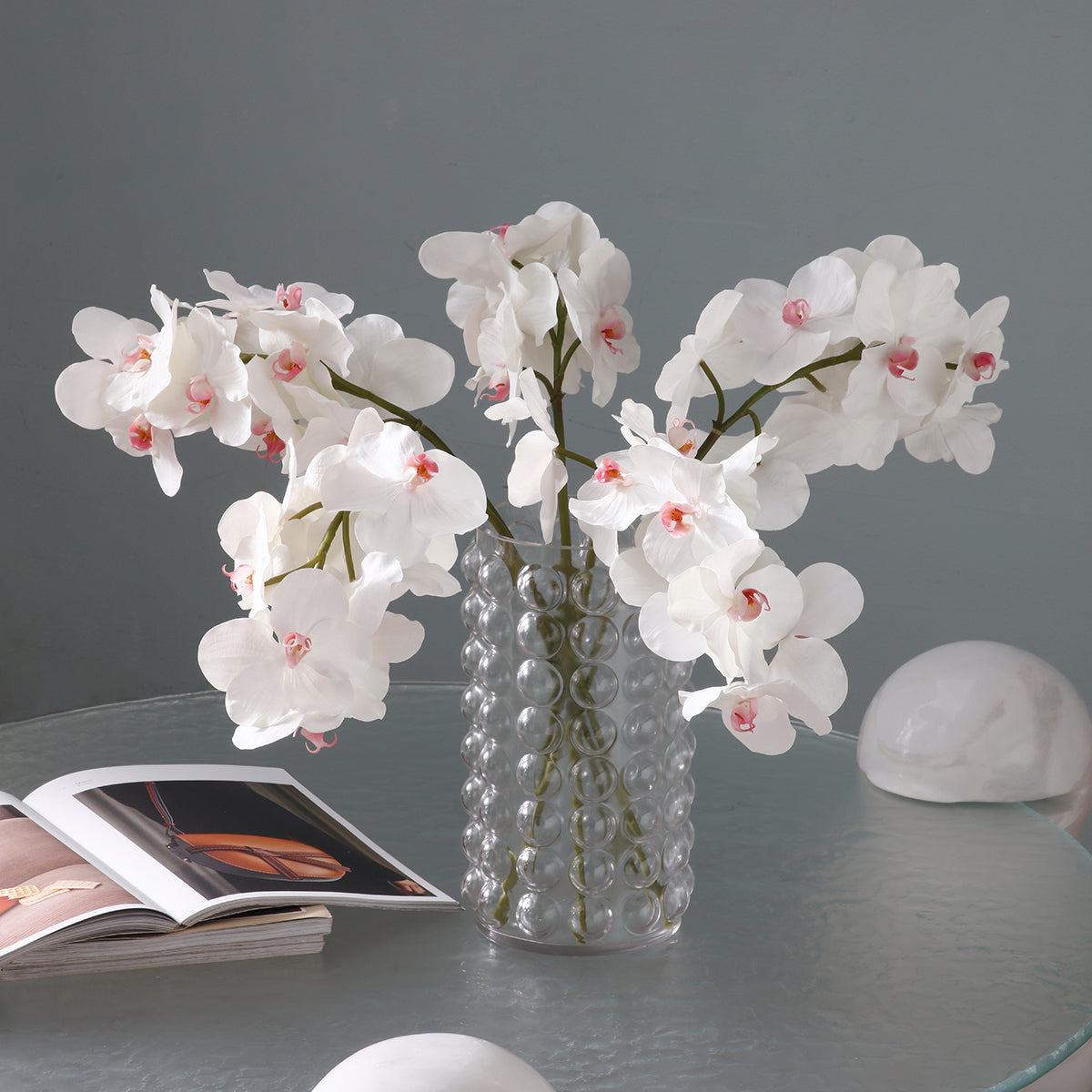 Sia Home Bandailan tige orchidée artificielle blanc rose 66 cm