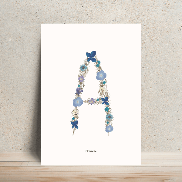 Flowrette Herbier poster lettre bleue A4 fleurs