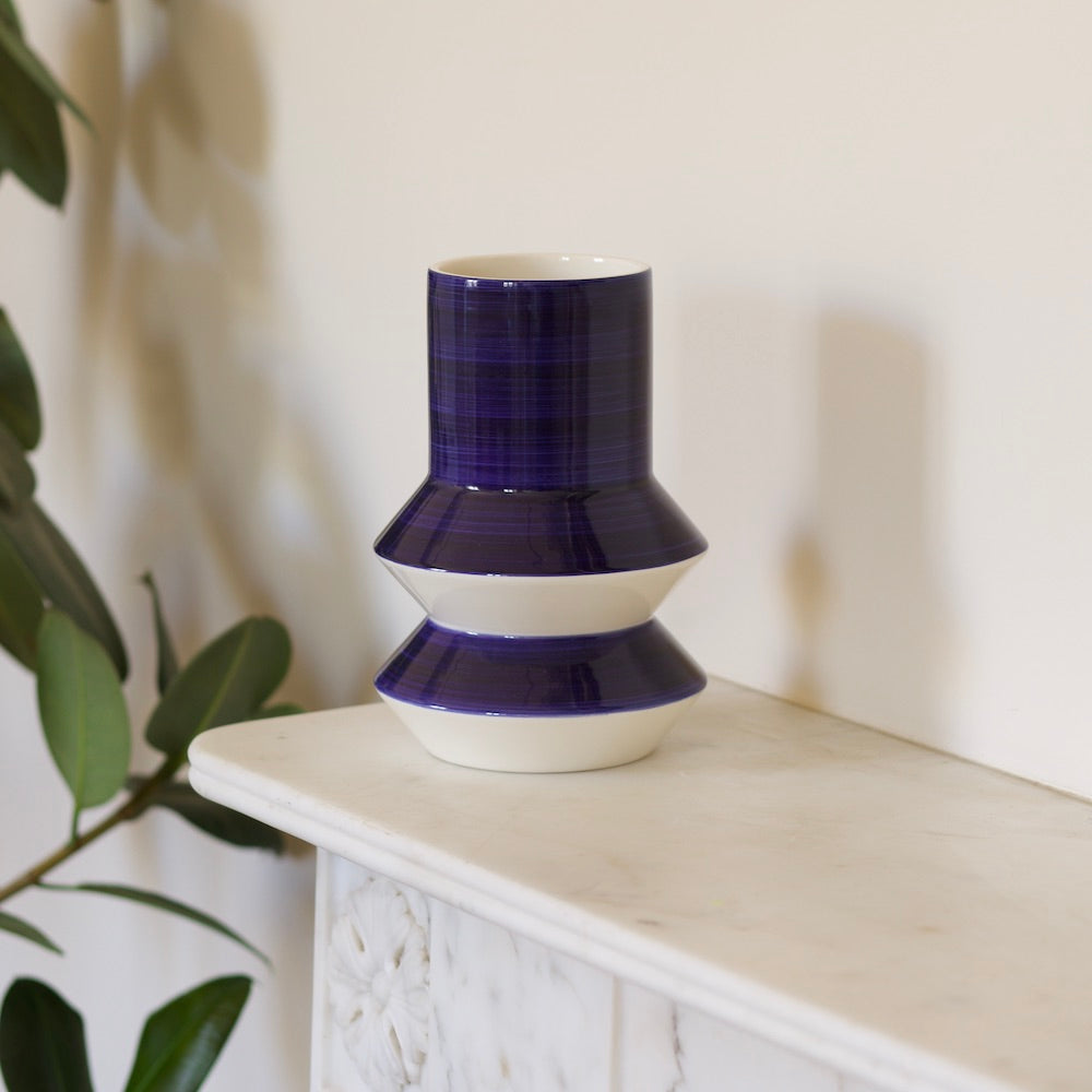 Flowrette Marvão vase céramique bleu blanc 25 cm fait main