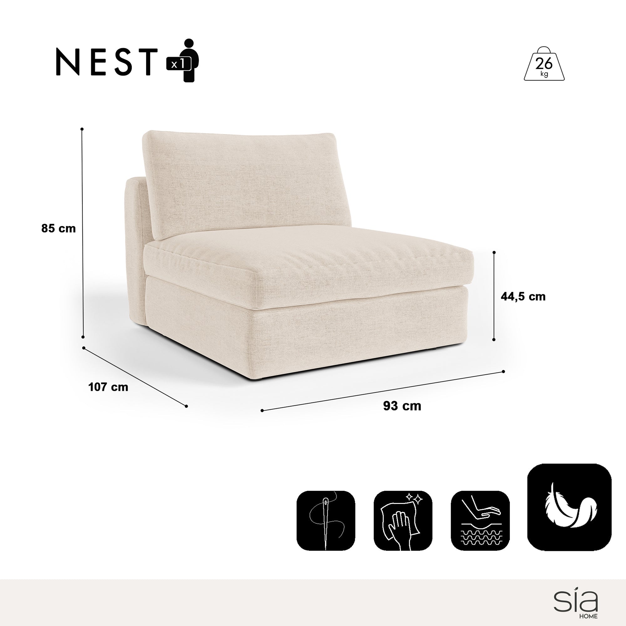 Sia Home Nest fauteuil tissu beige modulable