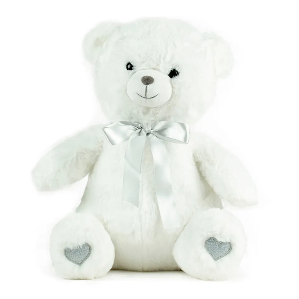 Feuillazur Rungis Ours blanc peluche nœud gris 40 cm