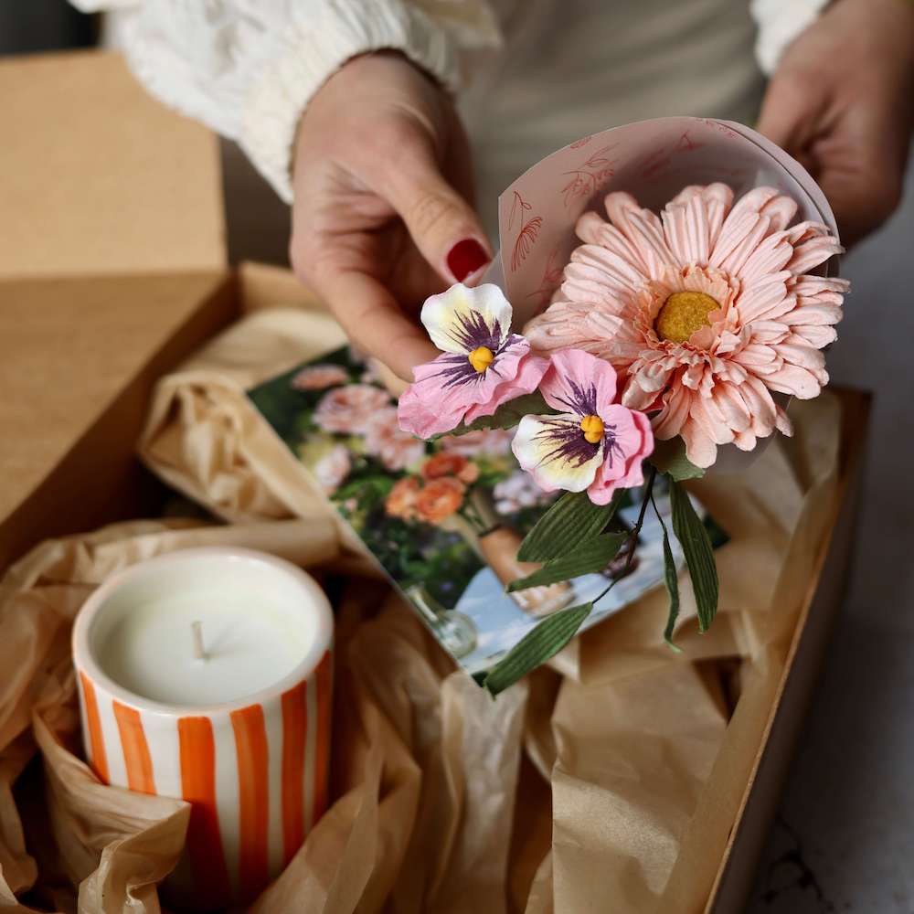 Flowrette Coffret lueur florale orange bouquet papier bougie