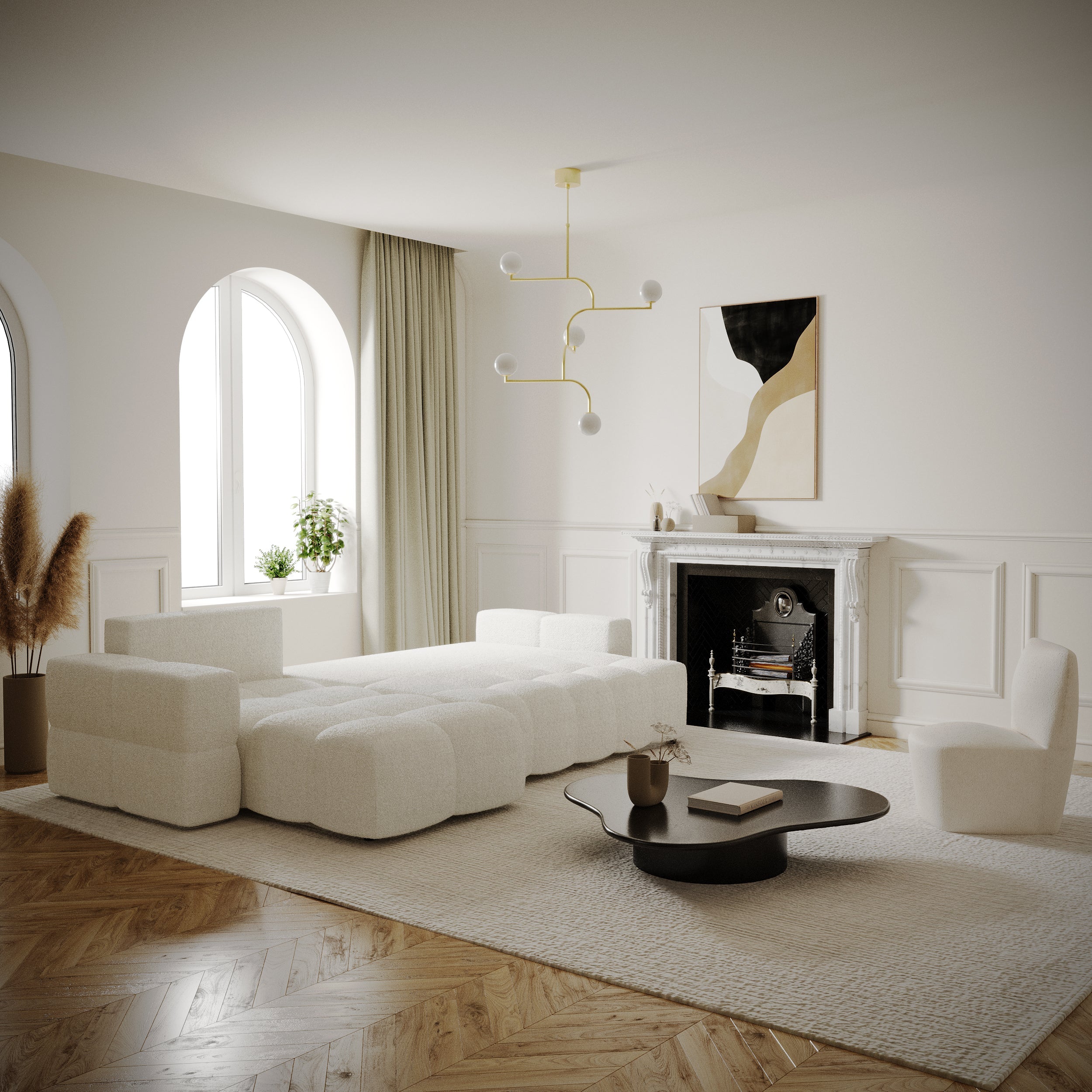 Sia Home Gabriel Canapé Angle Droit Convertible Crème