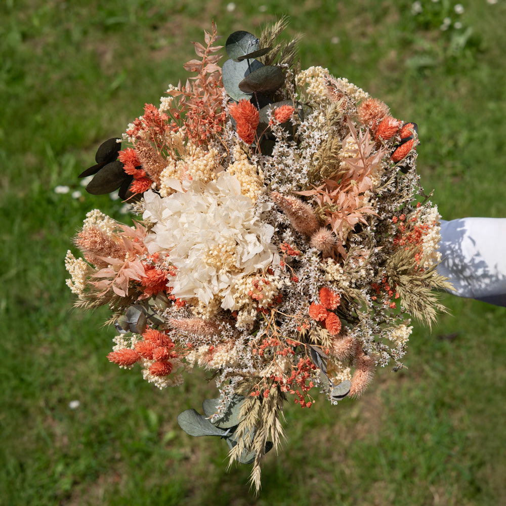 Flowrette Charles bouquet fleurs séchées taille M tons pêche