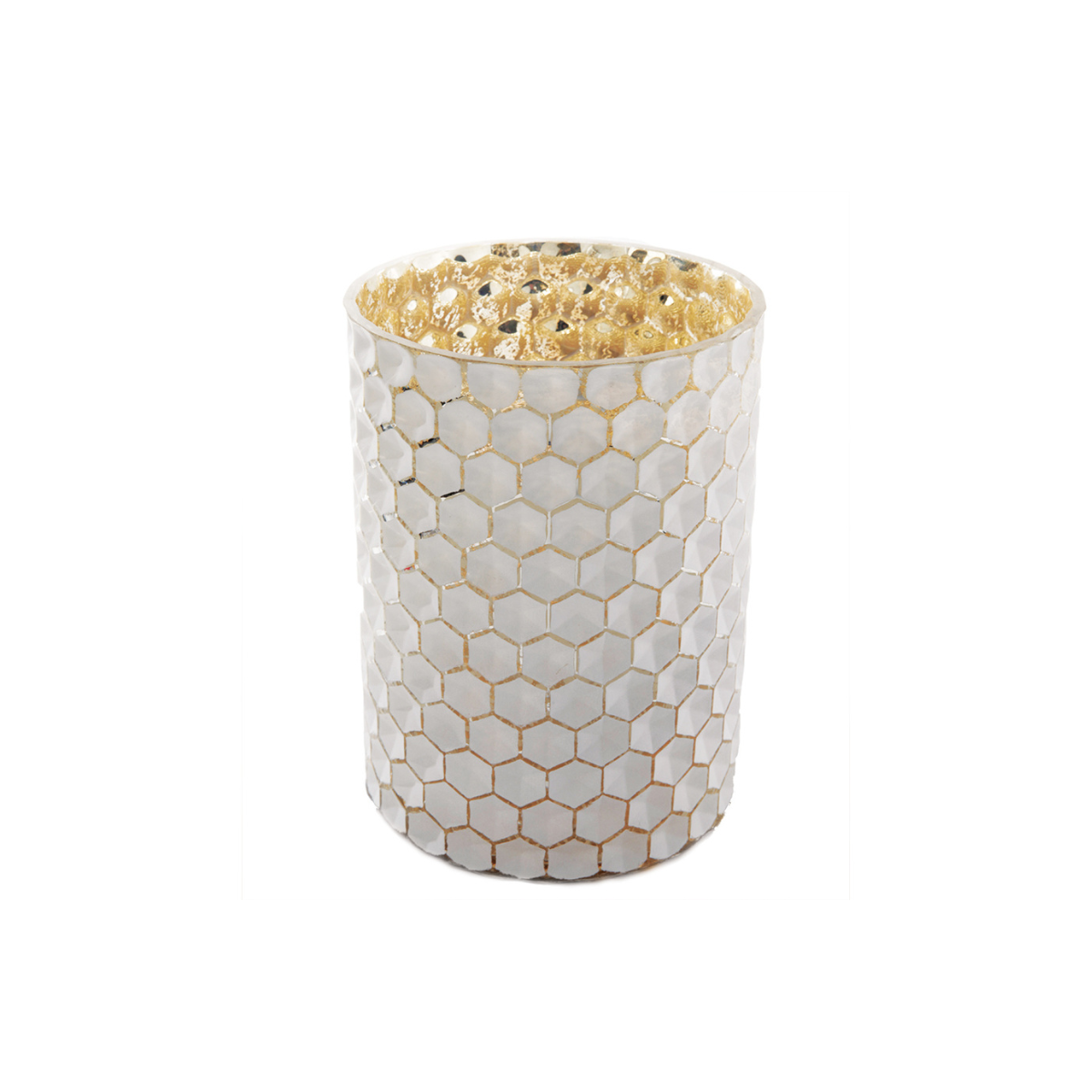 Sia Home Maia photophore verre blanc doré 24 cm