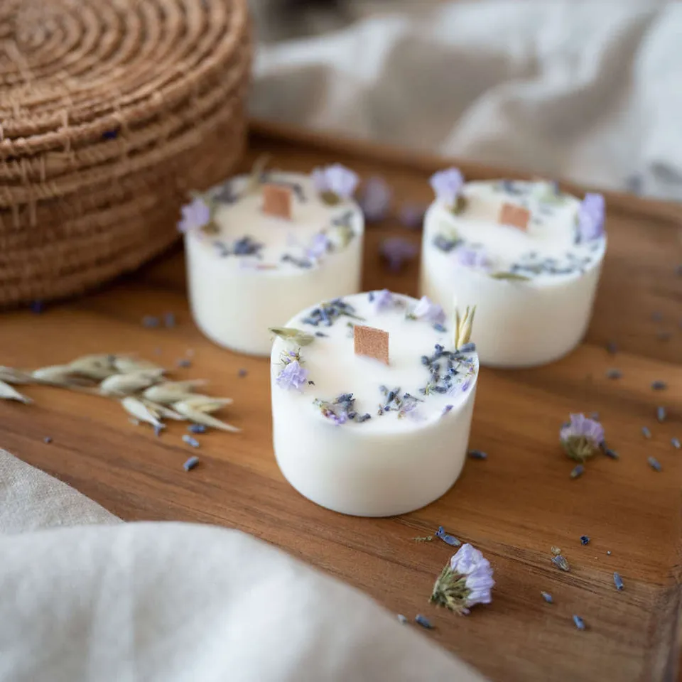 Flowrette Bougies trio Musc blanc fleurs séchées cire soja