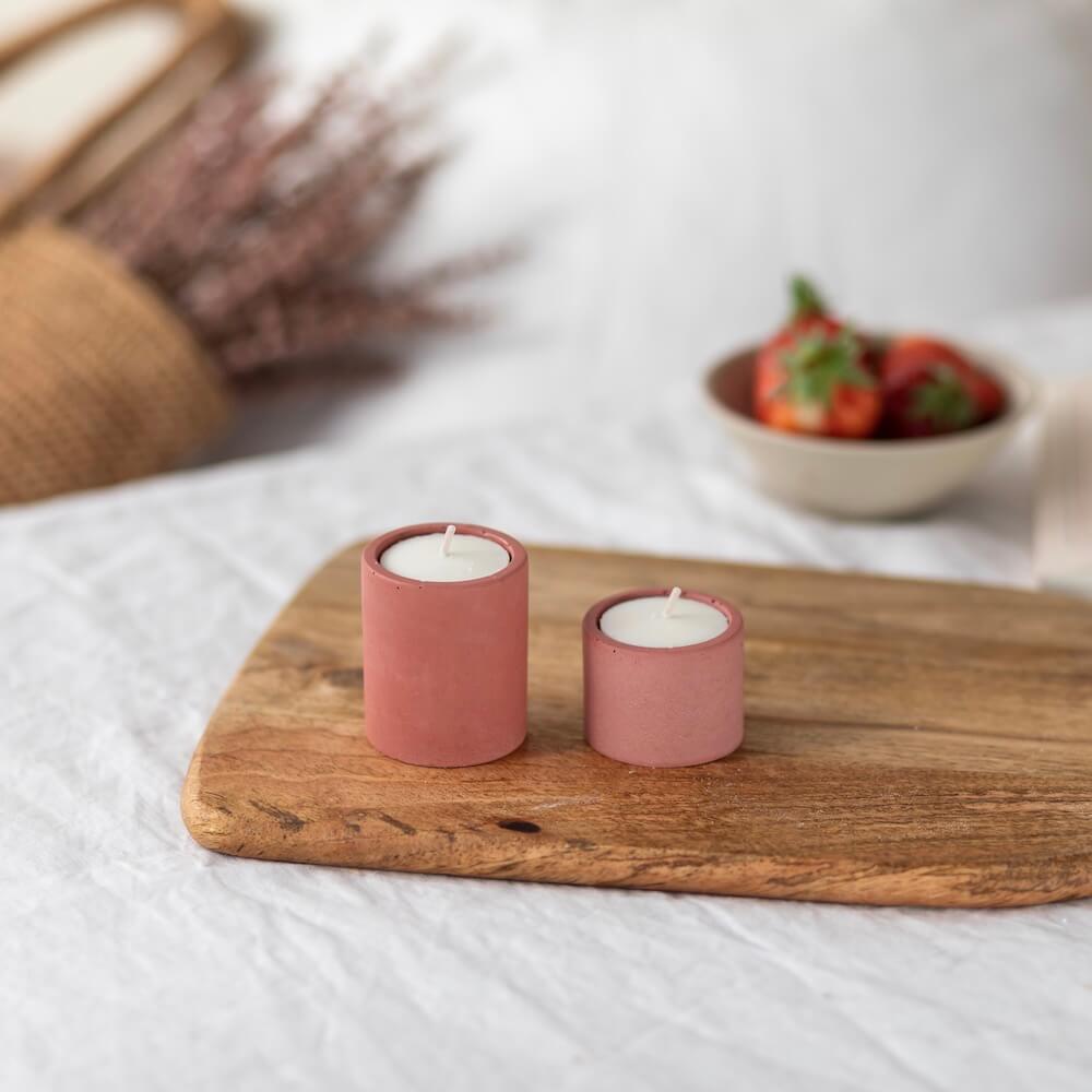 Flowrette Duo bougeoirs béton rose chauffe-plat