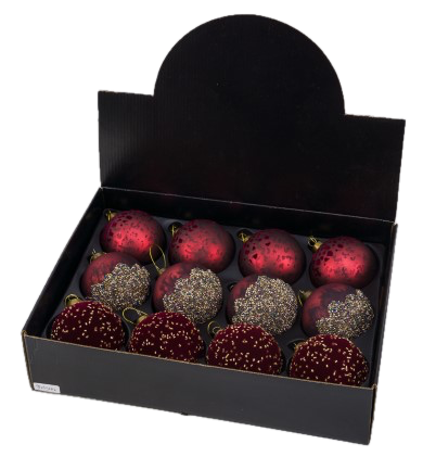 Feuillazur boules en verre vert motif 8x8x8cm x12