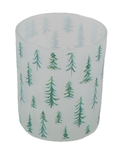 Feuillazur Rungis photophore blanc sapin vert 9x9x10 cm