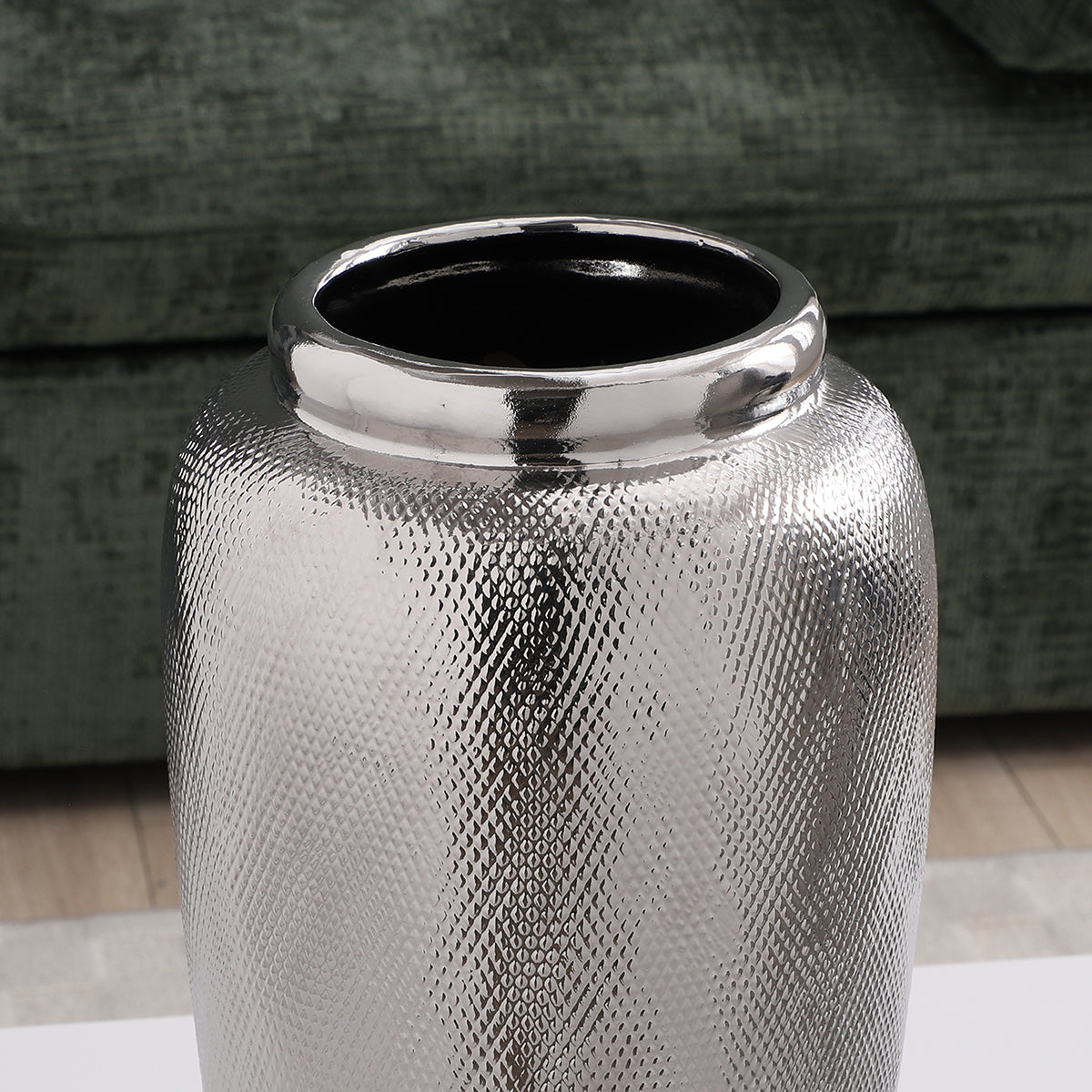 Sia Vases Silver Vase Céramique 40 cm Argenté Texturé