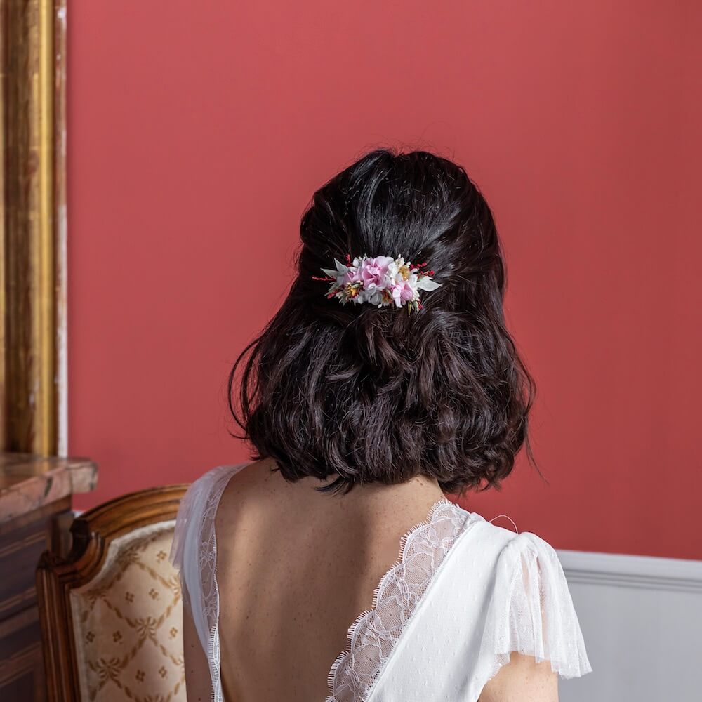 Flowrette Bijoux Peigne Ombeline hortensia rose poudré