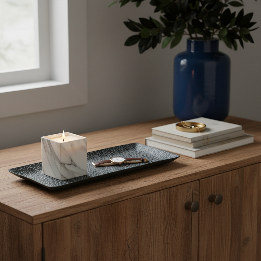 Sia Home Code 48 cm plateau décoratif noir fer