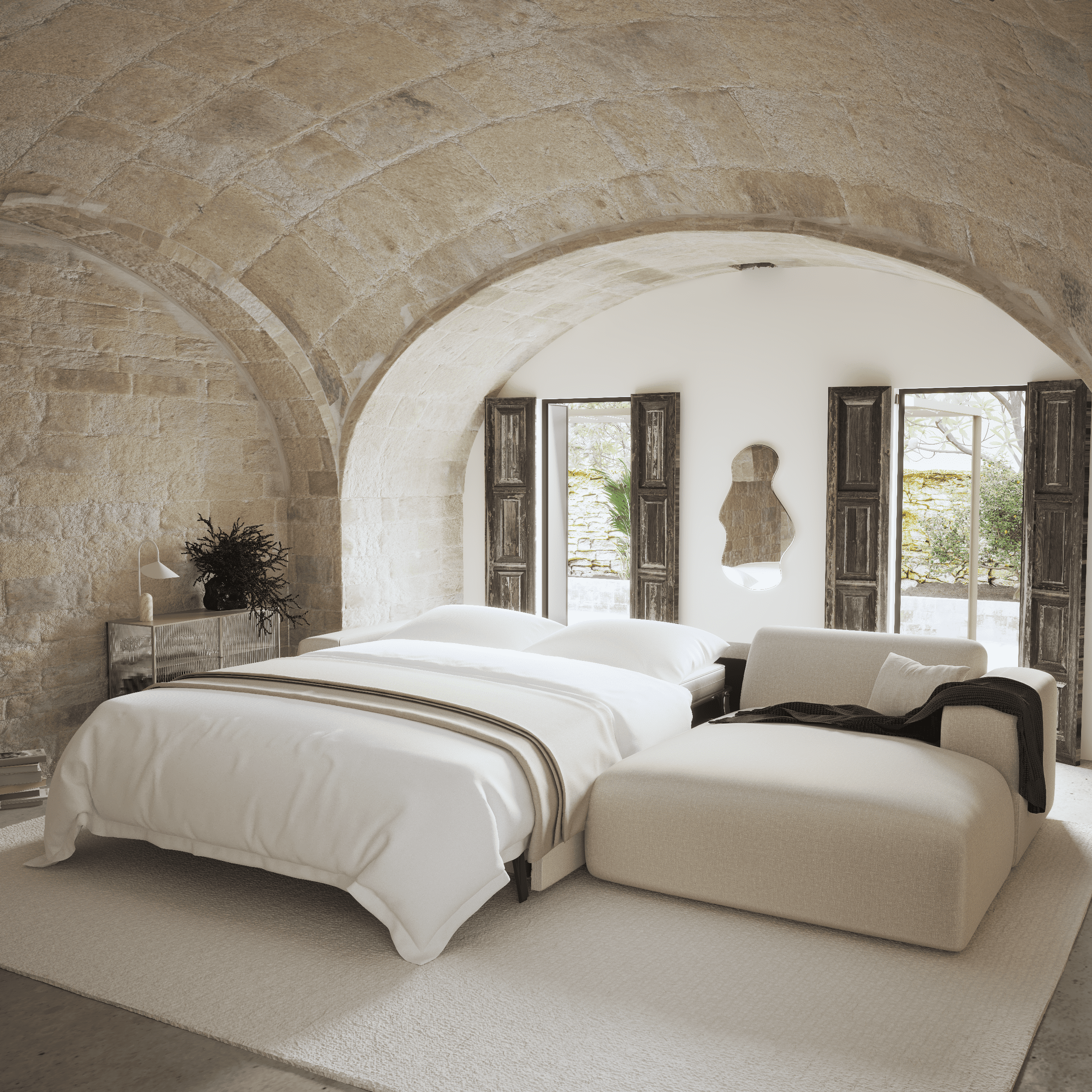 Sia Myra canapé convertible angle droit beige 5 places