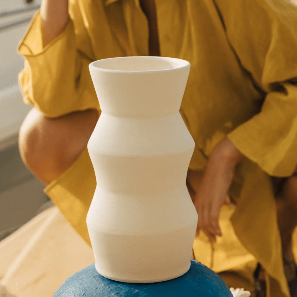 Flowrette Droite vase céramique blanche fleurs séchées fait main