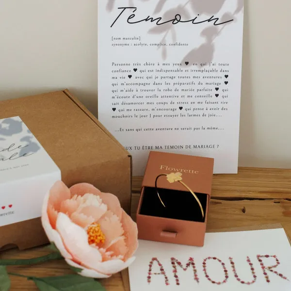 Flowrette Décoration coffret témoin mariage pivoine pêche
