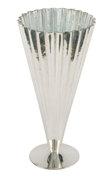 Feuillazur Rungis Vase argenté cone déco 16,5x32,5 cm