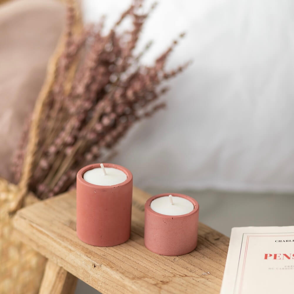 Flowrette Duo bougeoirs béton rose chauffe-plat