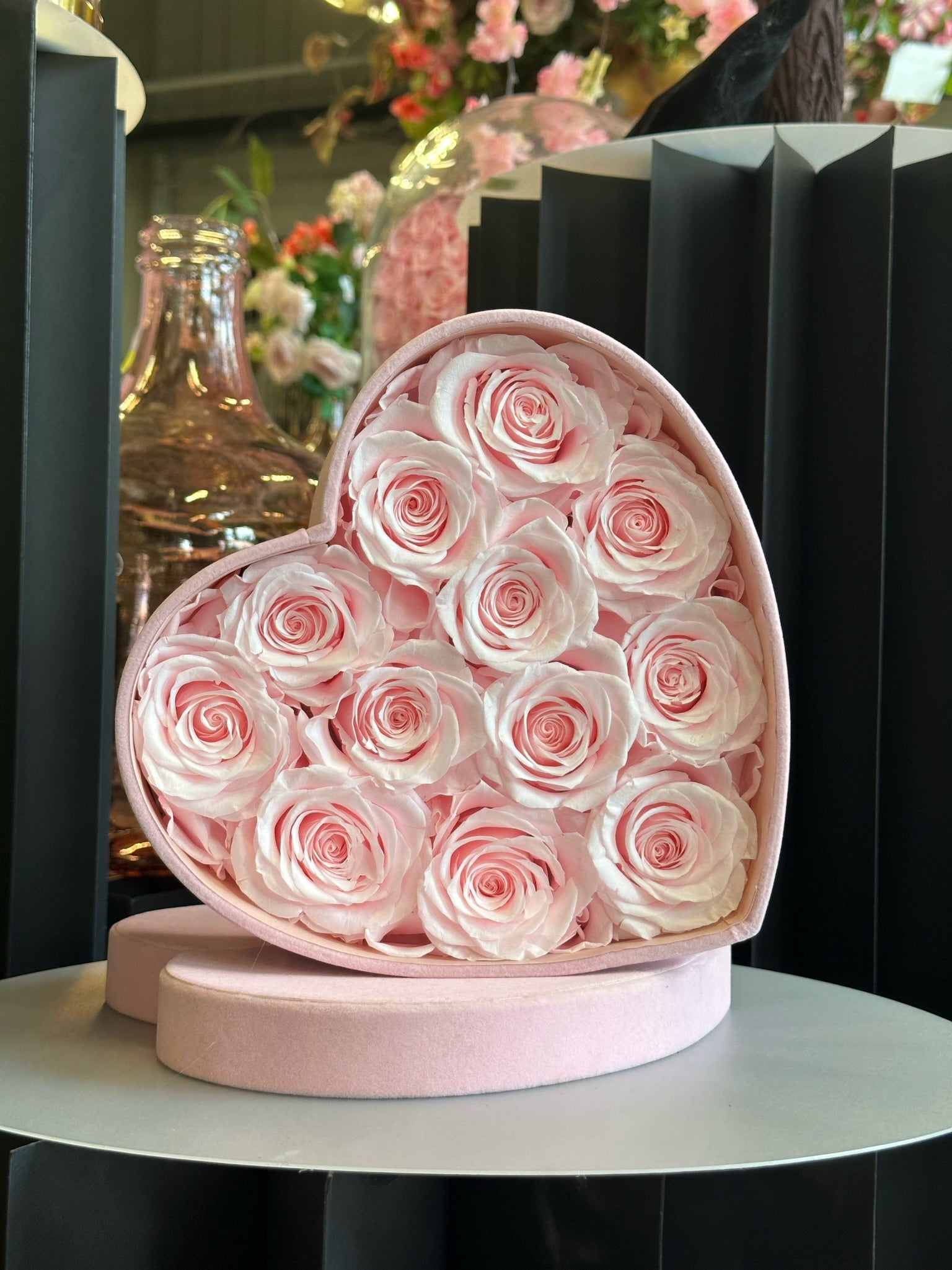 Feuillazur Rungis Boîte velours cœur roses stabilisées rouge 16 roses