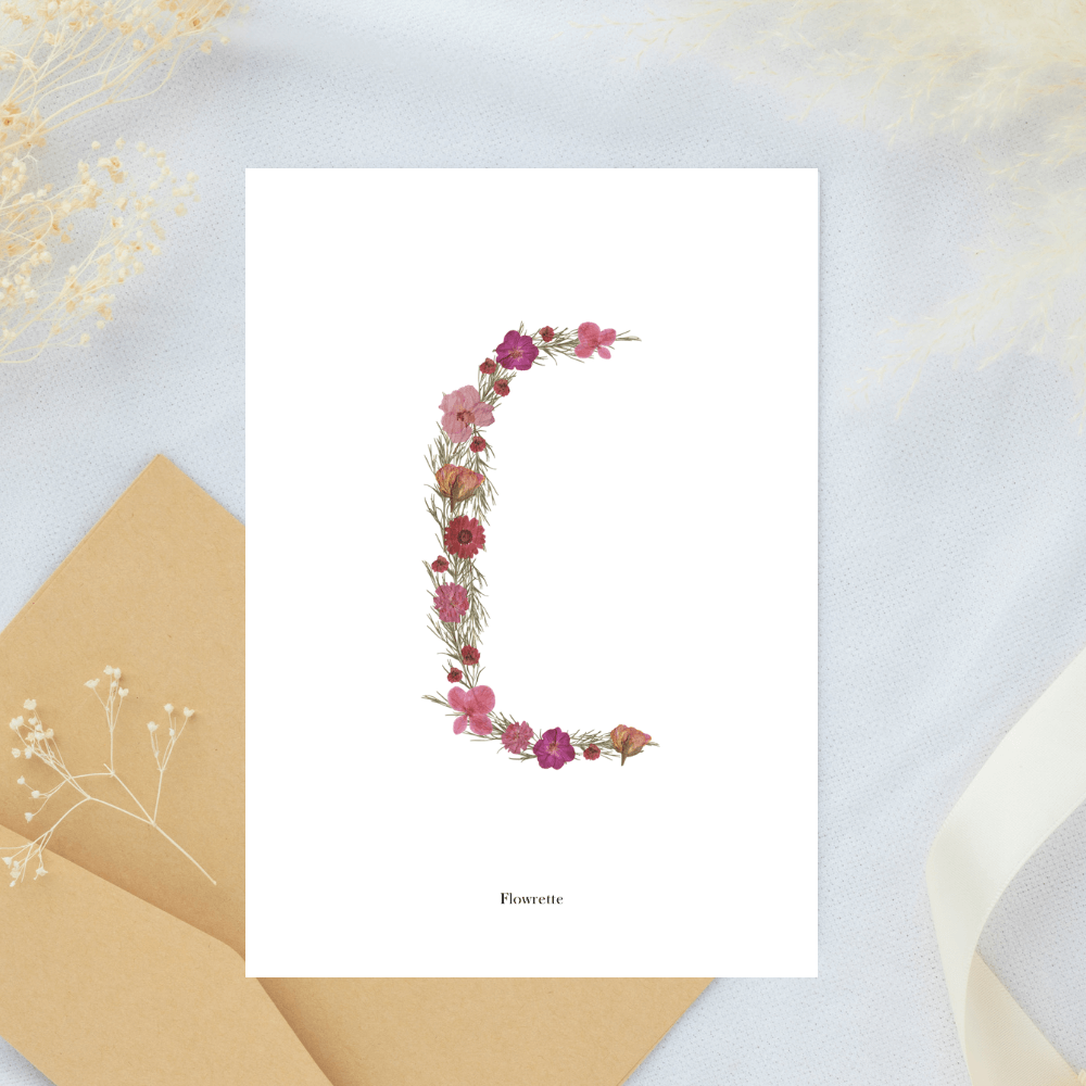 Flowrette Herbier carte postale lettre A rose