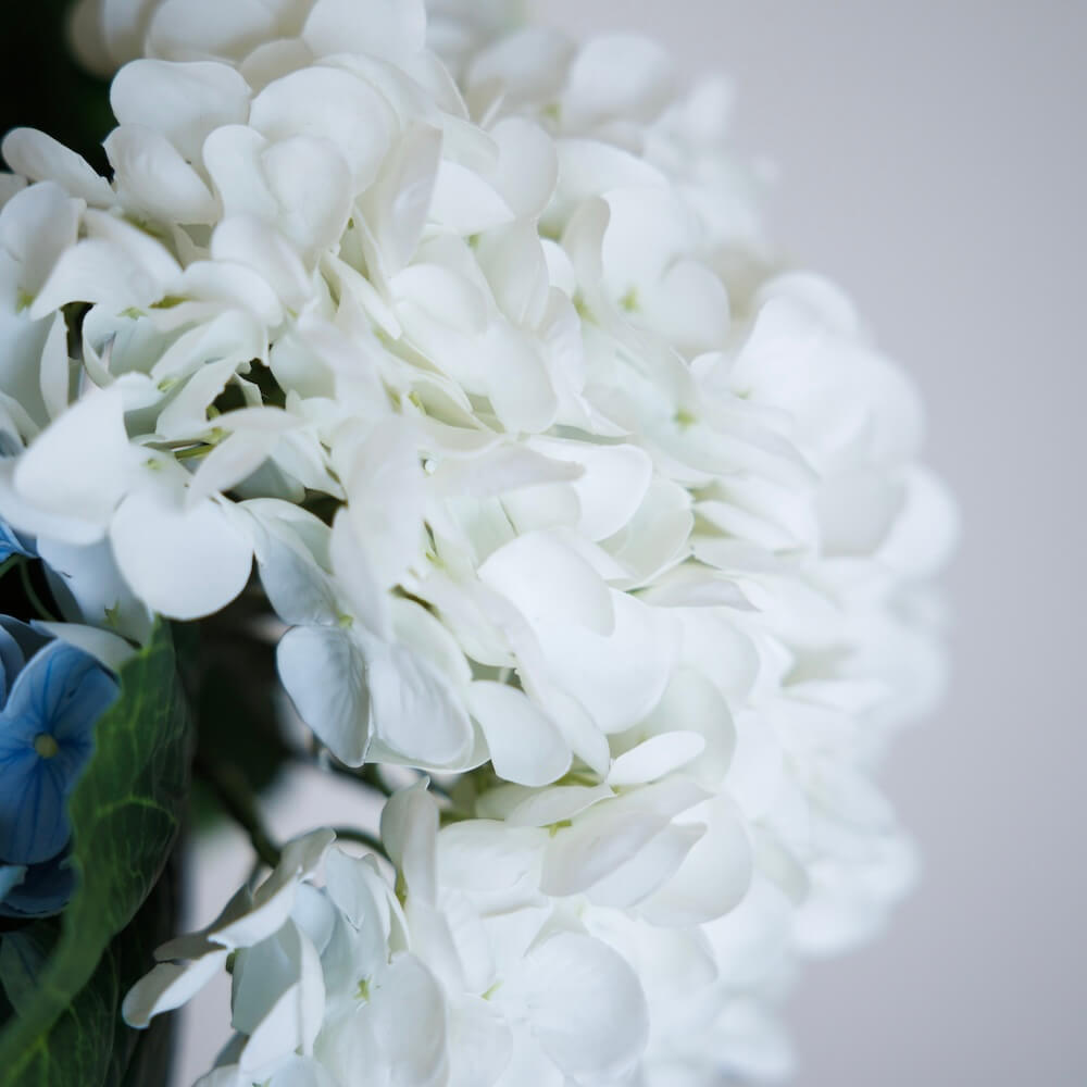 Flowrette hortensias bouquet fleurs artificielles bleu vert blanc