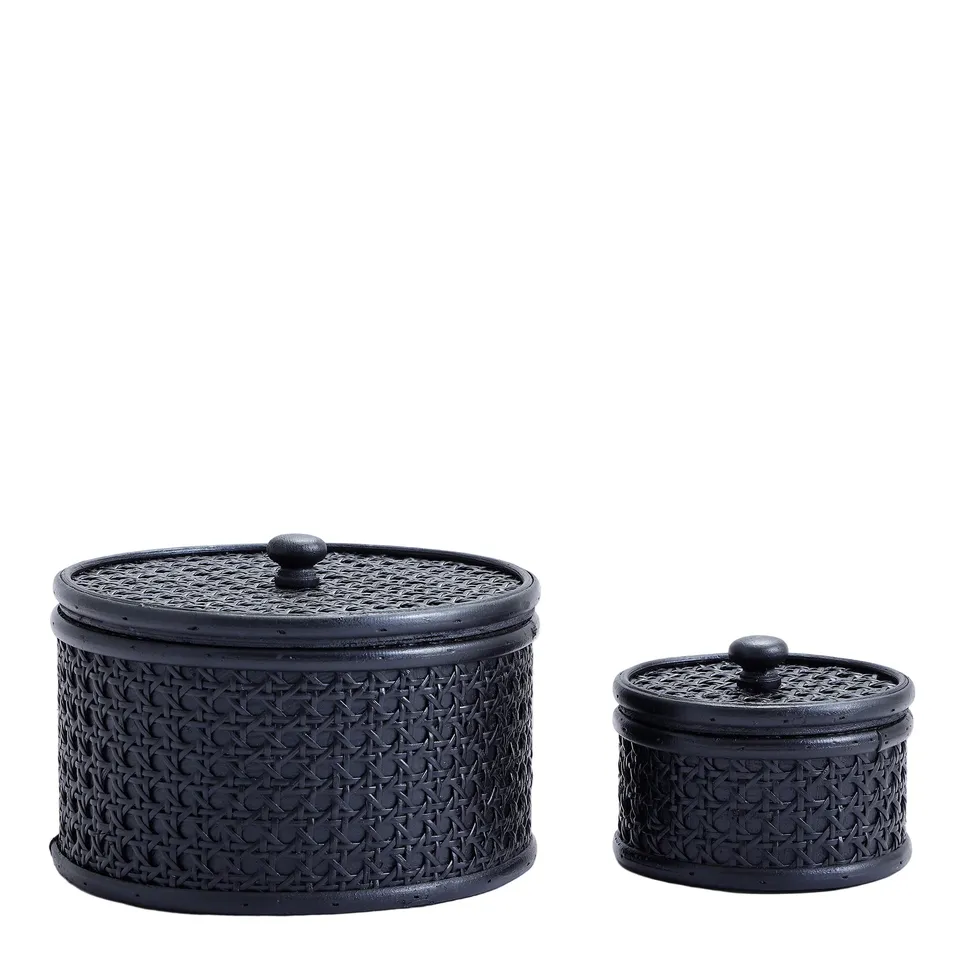 Sia Home Mila lot 2 boîtes rotin rondes noires cannage