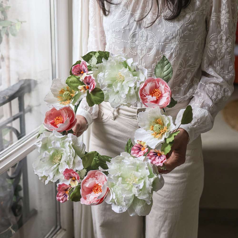 Flowrette Rubens couronne murale papier 45 cm roses