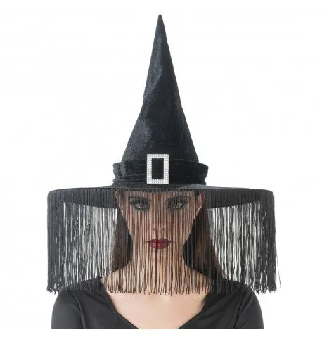 Feuillazur Rungis Chapeau sorcière noir franges accessoire Halloween