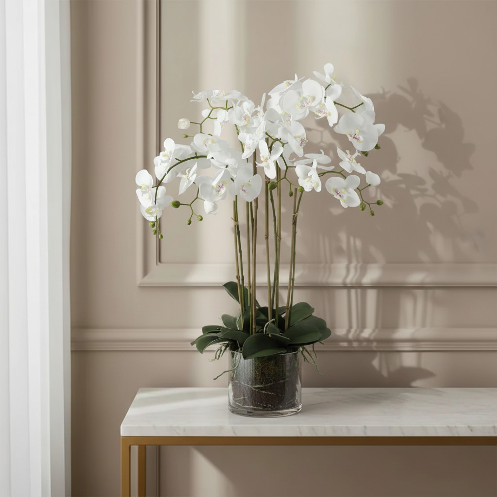 Sia orchidée artificielle terre 85 cm blanc
