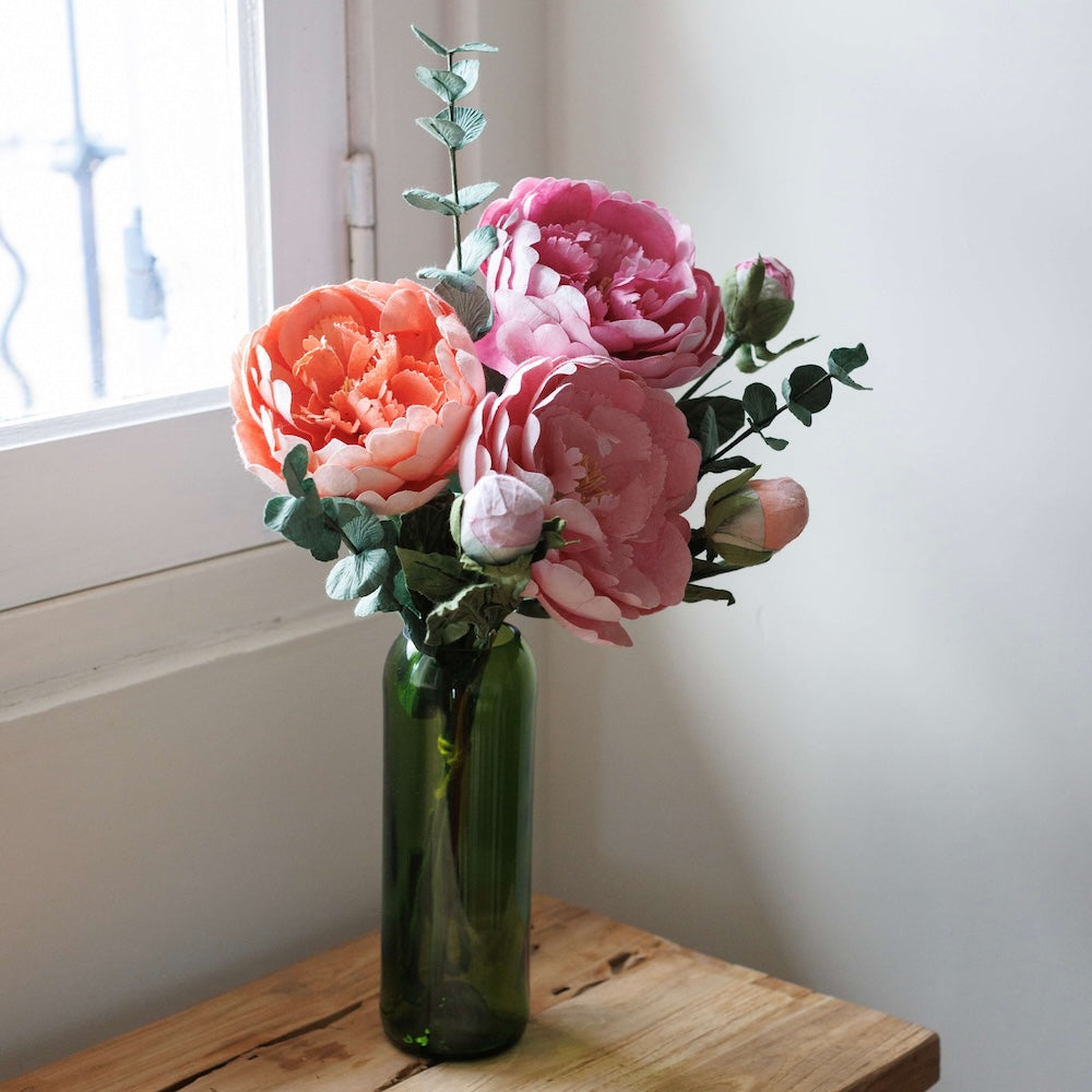 Flowrette trio de pivoines bouquet papier fait main durable