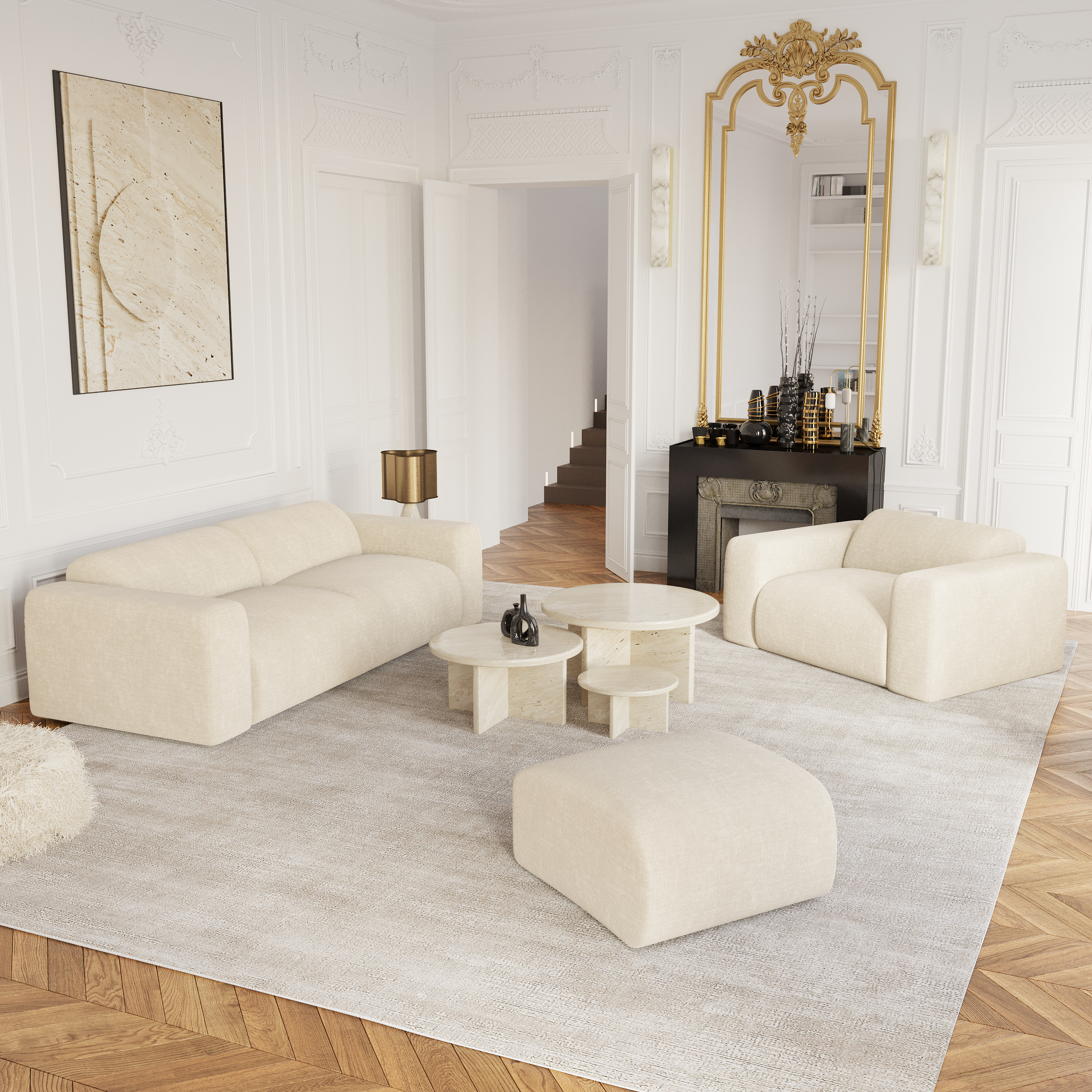 Sia Home Myra canapé droit crème formes arrondies