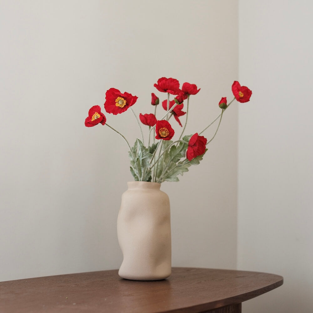 Flowrette Pavot artificiel rouge fleur tige x1 toucher naturel