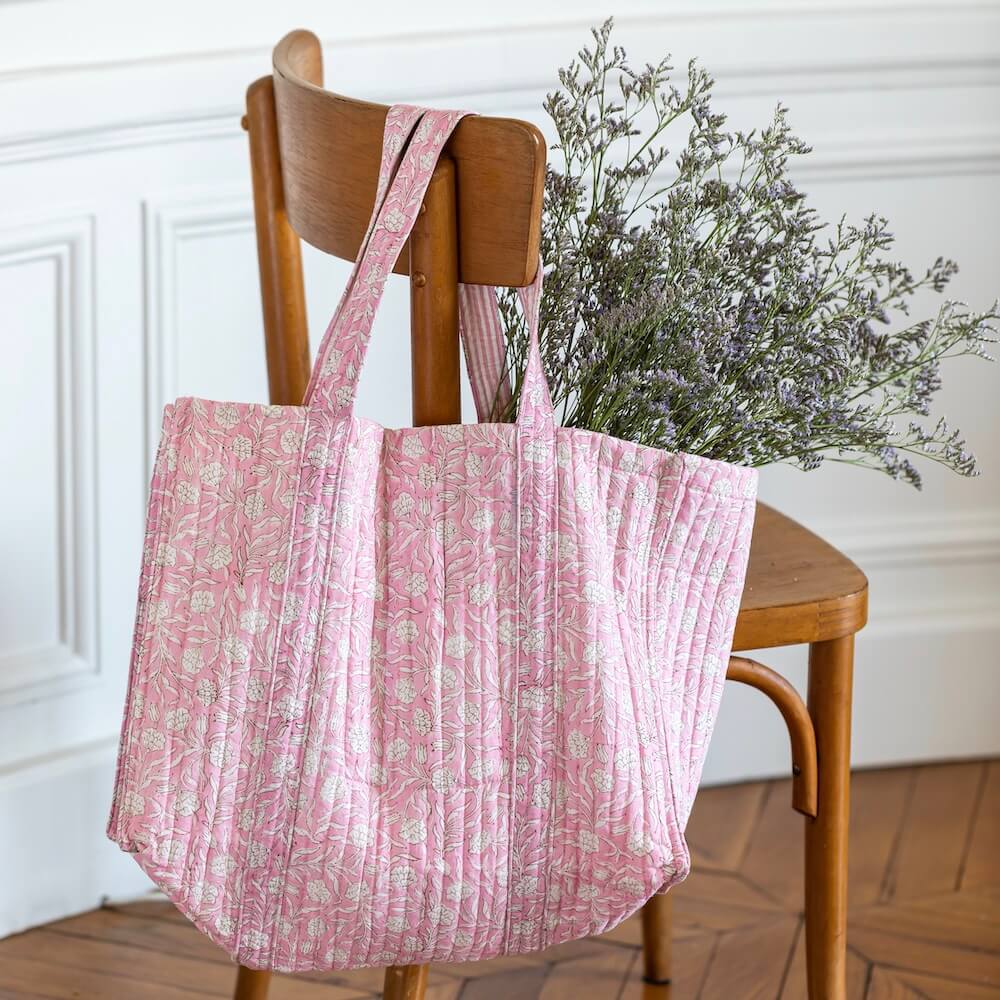 Flowrette Gaya cabas coton rose fleurs réversible