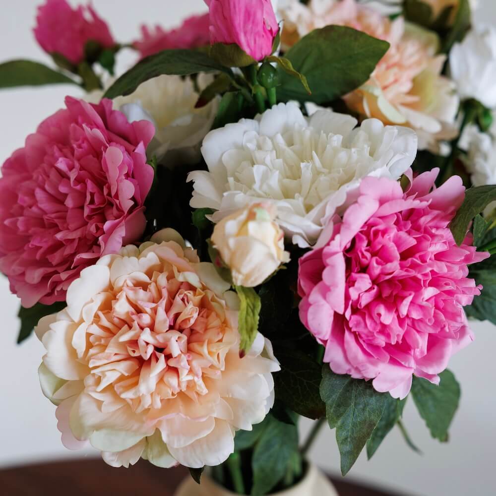Flowrette Pivoines bouquet fleurs artificielles rose blanc