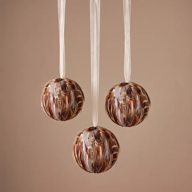 Sia Home Boules suspensions Noël Plumes 6 cm marron