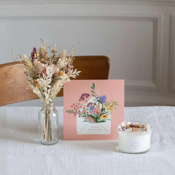 Flowrette Coffret Anniversaire bouquet séché bougie carte