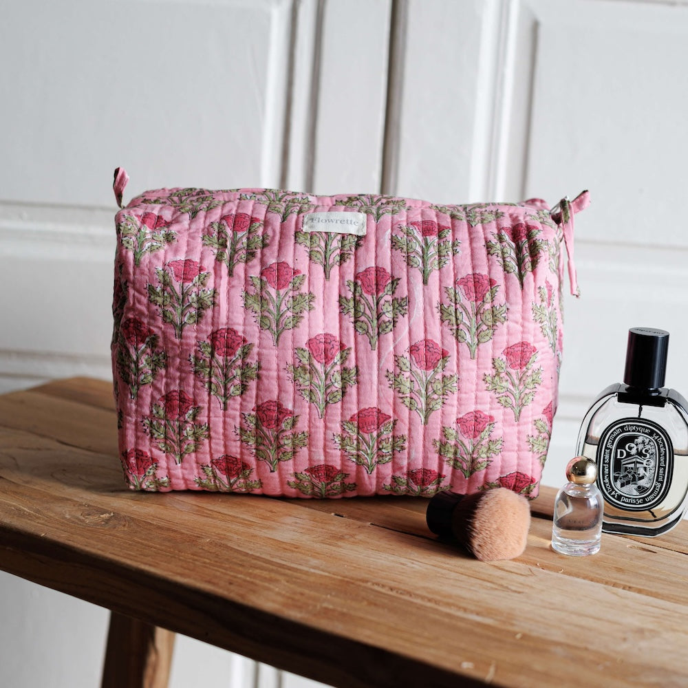 Flowrette Kanpur trousse toilette coton jaune block print