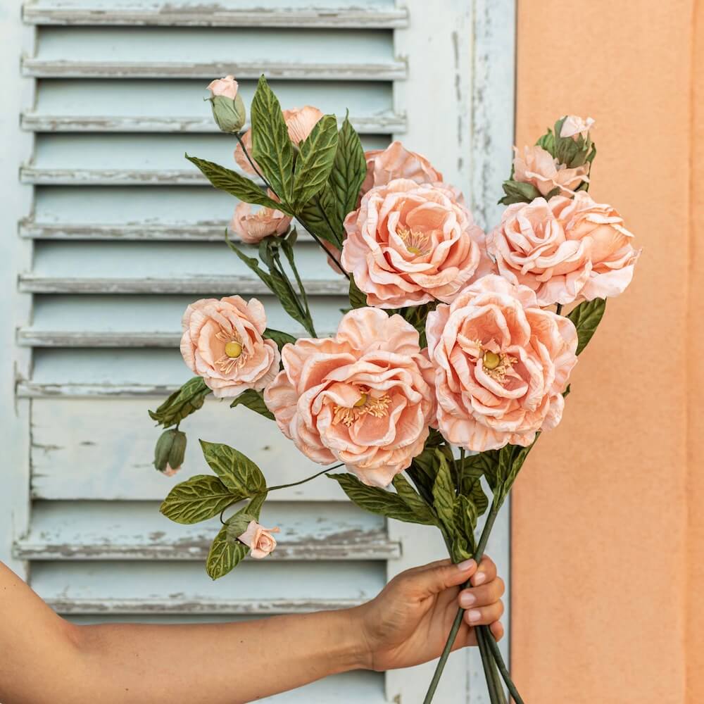 Flowrette Caroline rose papier abricot tige x1 éternelle