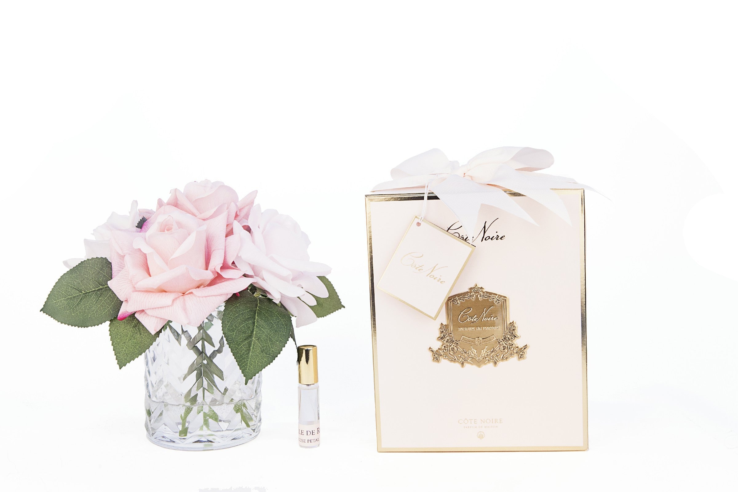Côte Noire Herringbone roses mixed pink vase clear HCF08