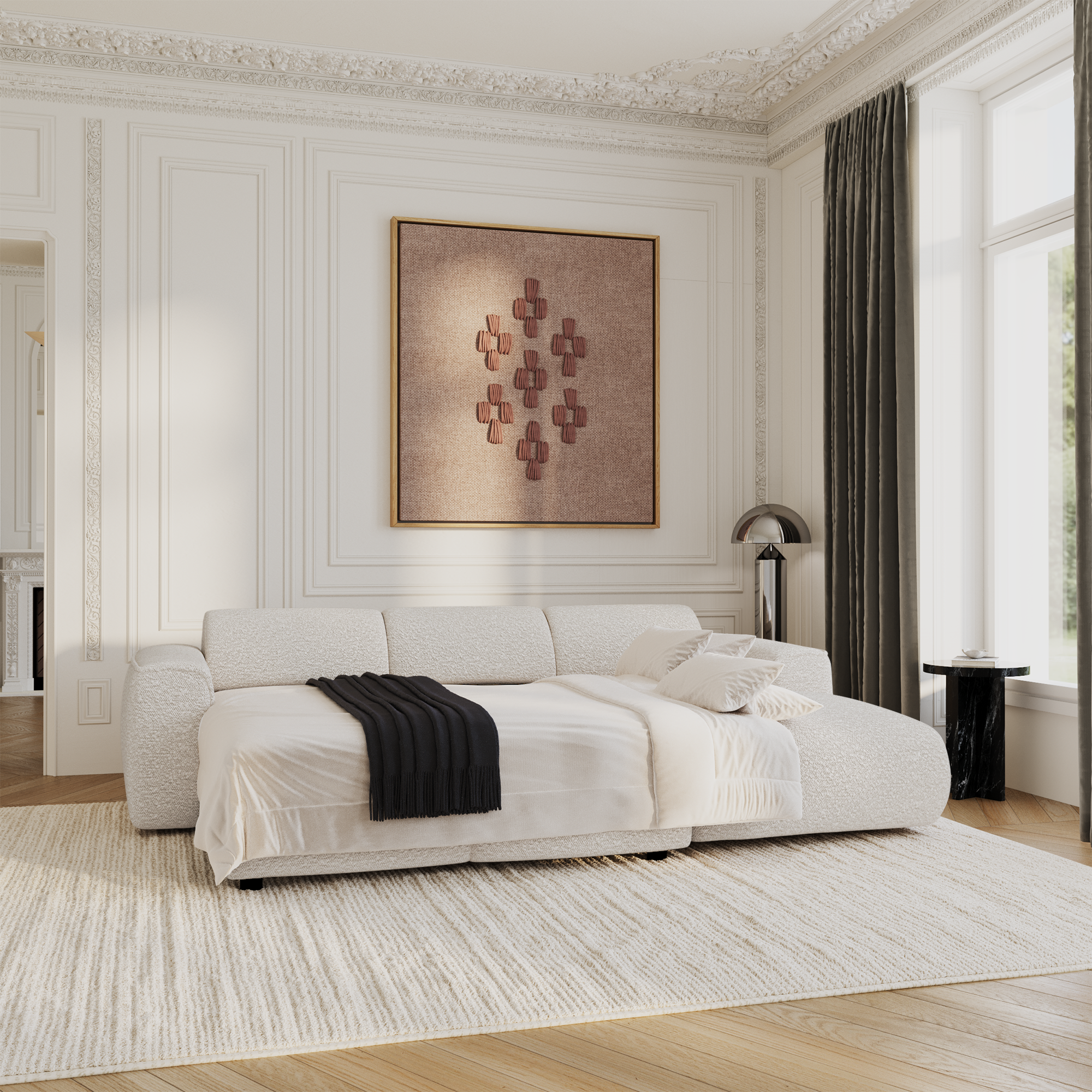 Sia Home Yuma canapé convertible angle droit crème