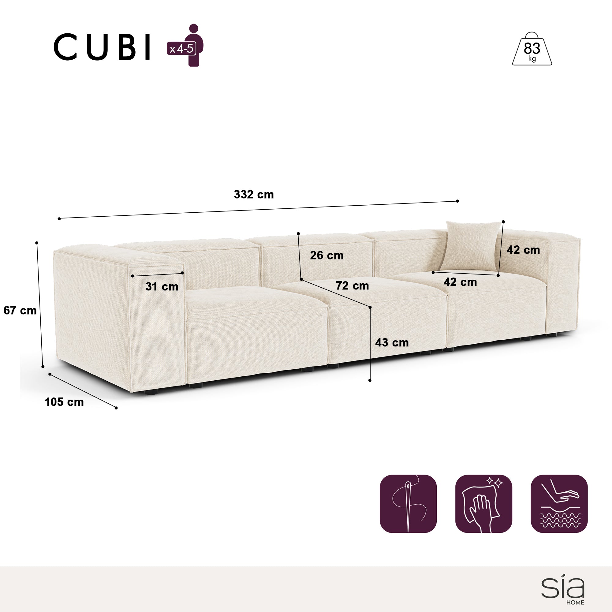 Sia Cubi canapé modulable droit 332 cm