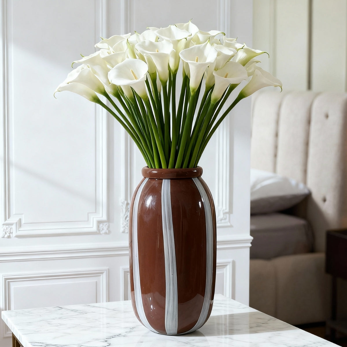 Sia Home Lattea Vase verre marron blanc 33 cm