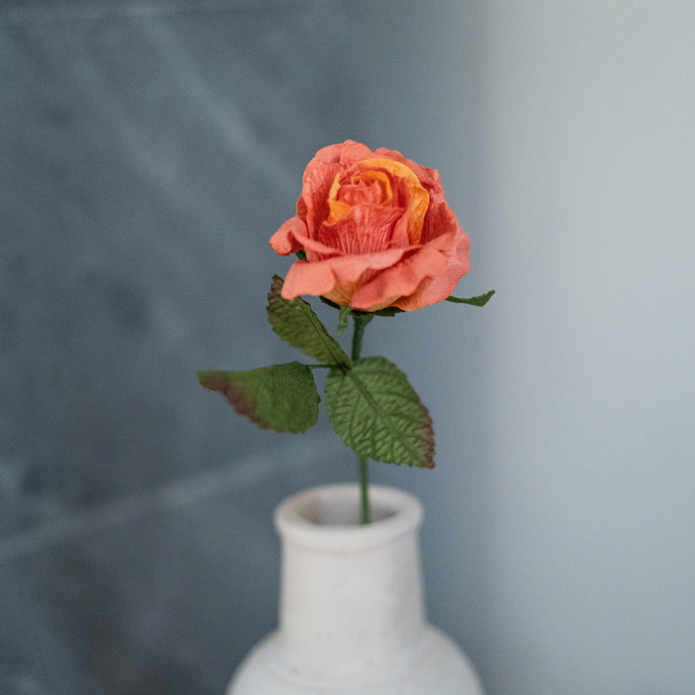Flowrette Rose Lady fleur papier orange x1 éclat durable