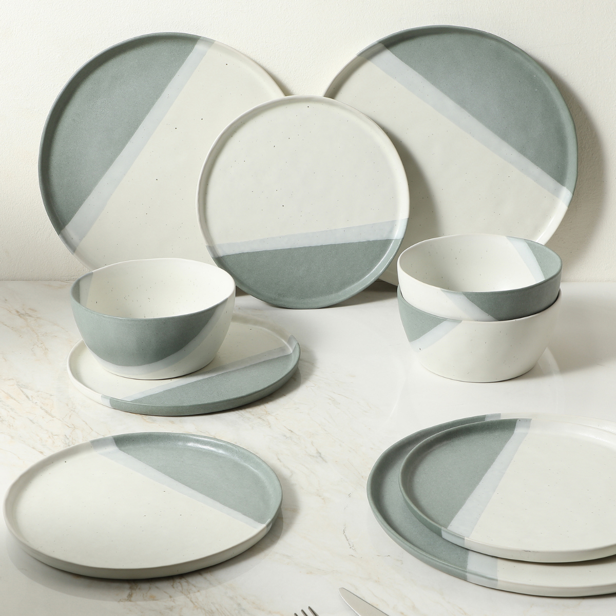 Sia Matty service 4 assiettes dessert vert 27 cm en grès