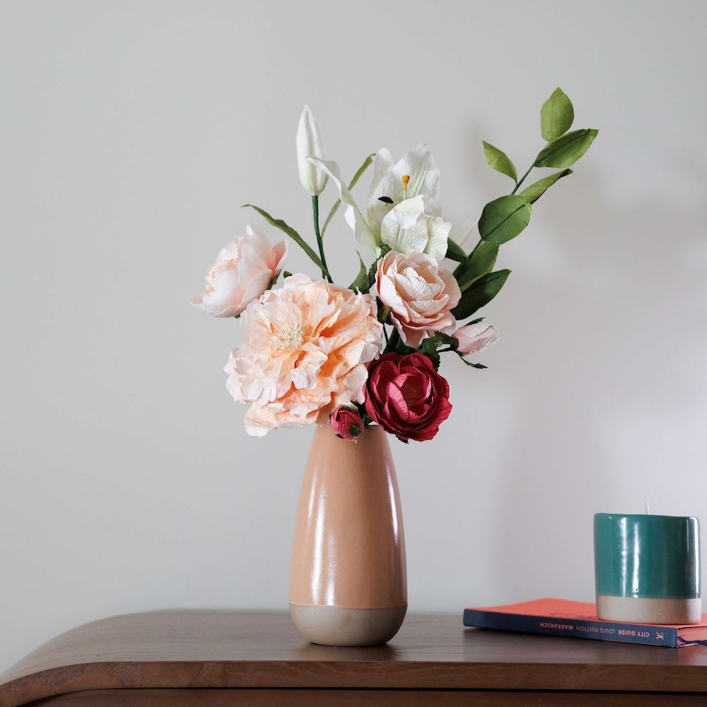 Flowrette Rousseau bouquet fleurs papier lys corail rose durable